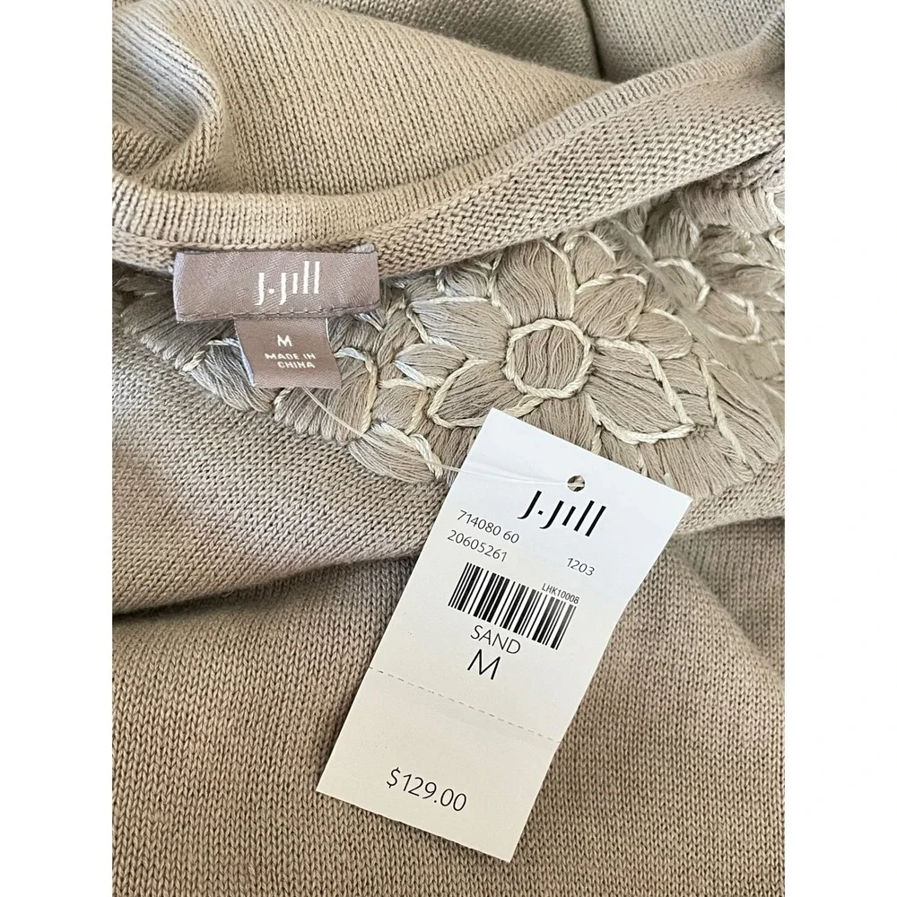 NWT J. Jill Women Dress M Sweater‎ Sand Beige Floral Embroidered Scoop Neck $129